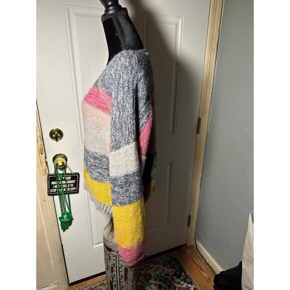 Anthropologie Theia Striped Metallic V-Neck Wool Alpaca Blend Sweater - Picture 2 of 6